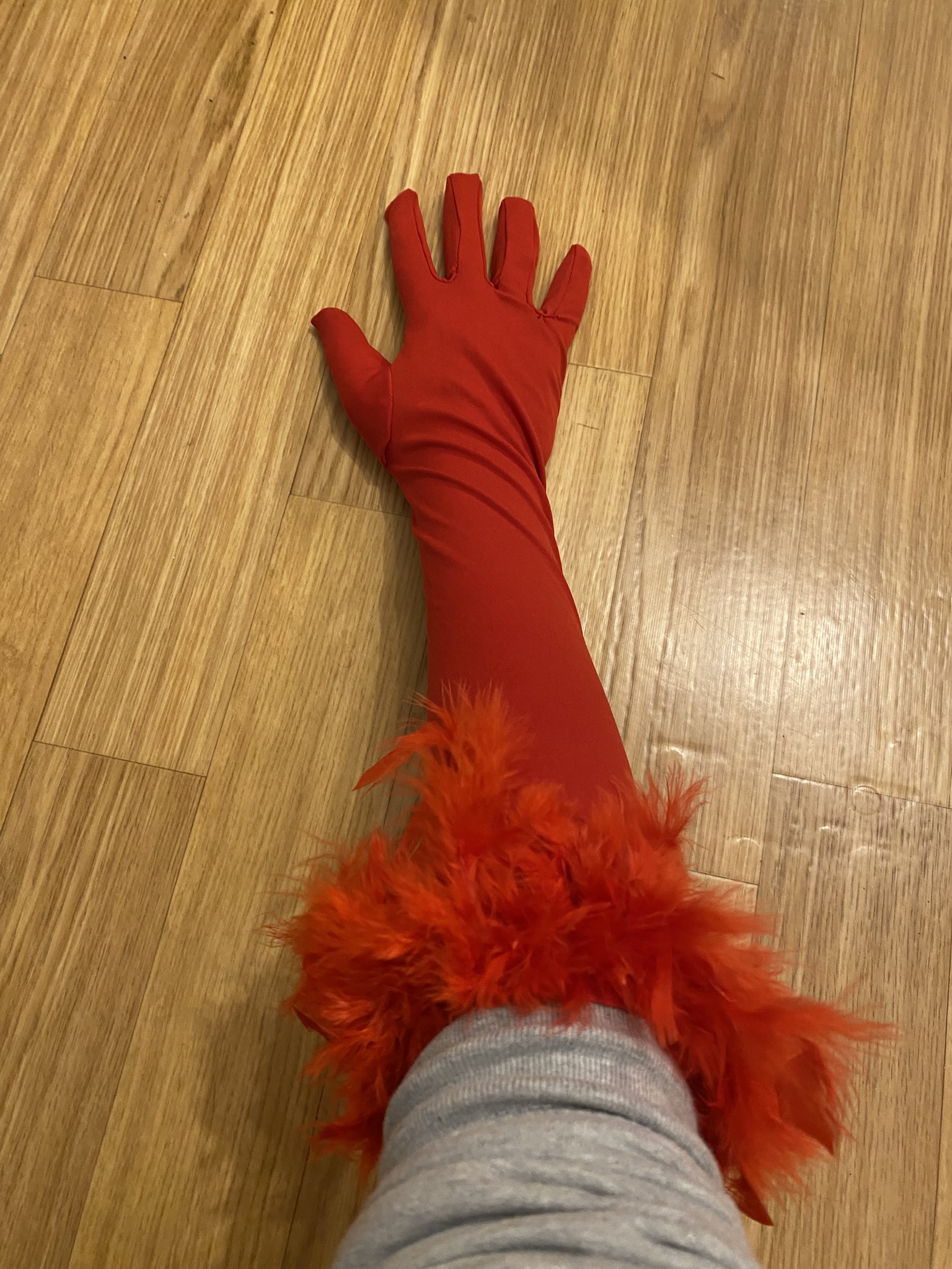 HD46 Handschuhe lang mit Federn