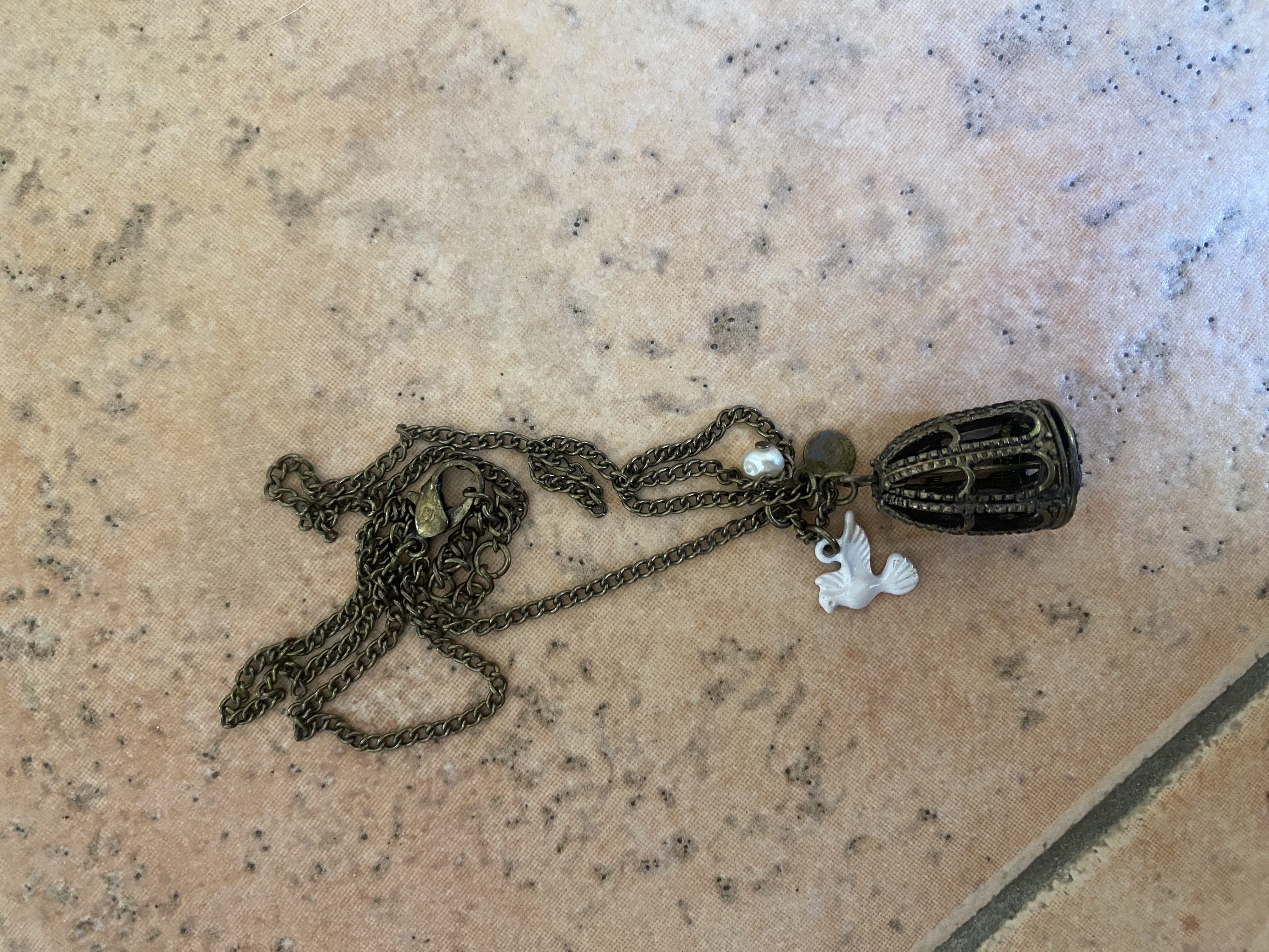 V01-116 Halskette Vogel und Käfig